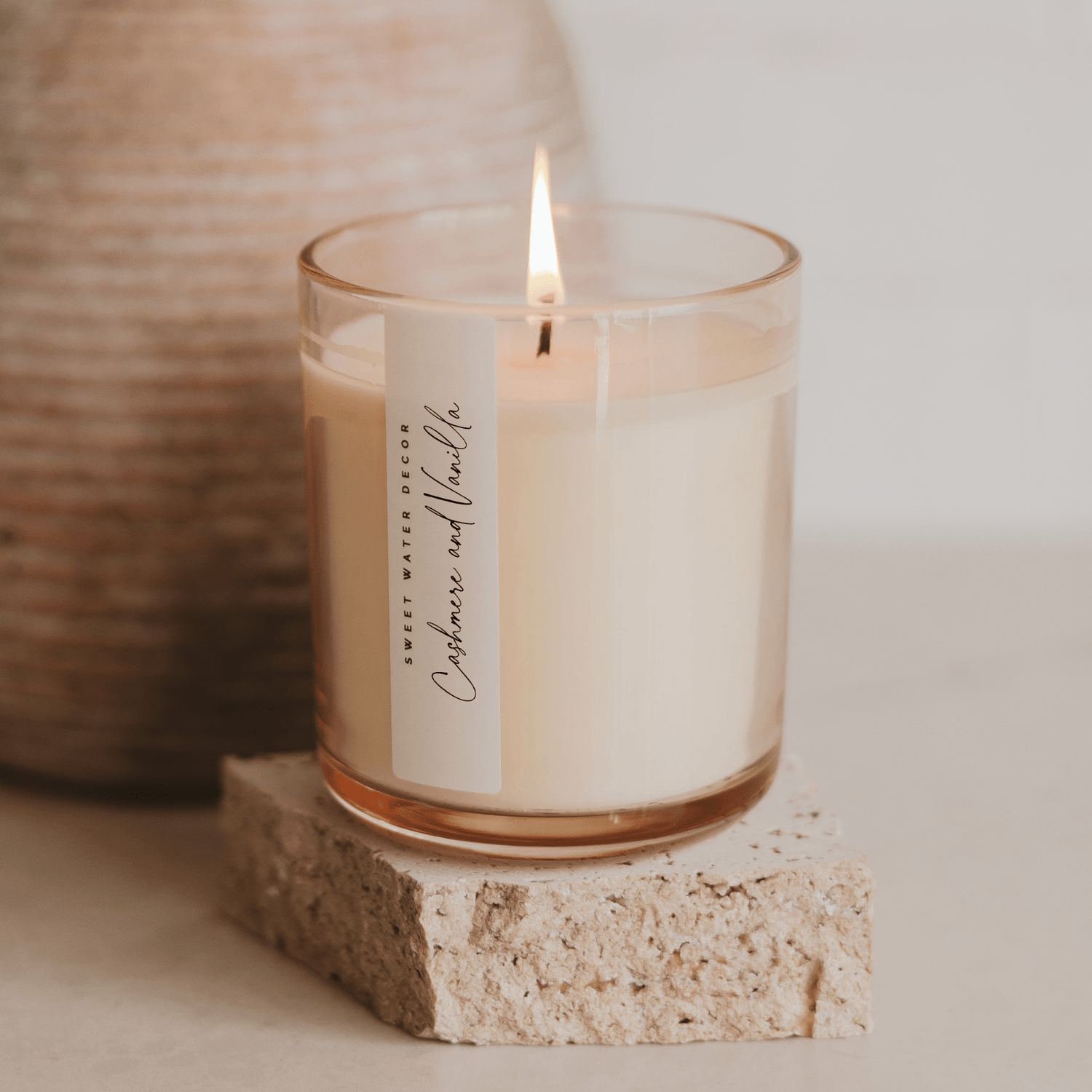 Cashmere and Vanilla Soy Candle - Tinted Glass Jar - 12 oz
