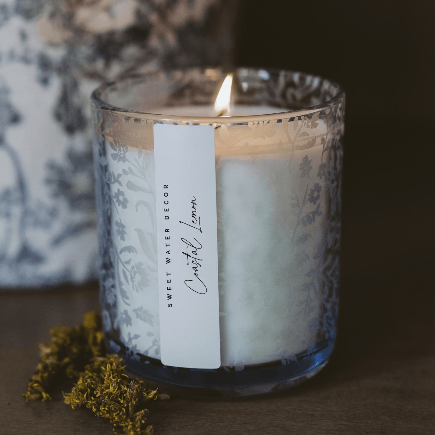 Coastal Lemon Soy Candle - Blue Tinted Glass Jar - 12 oz