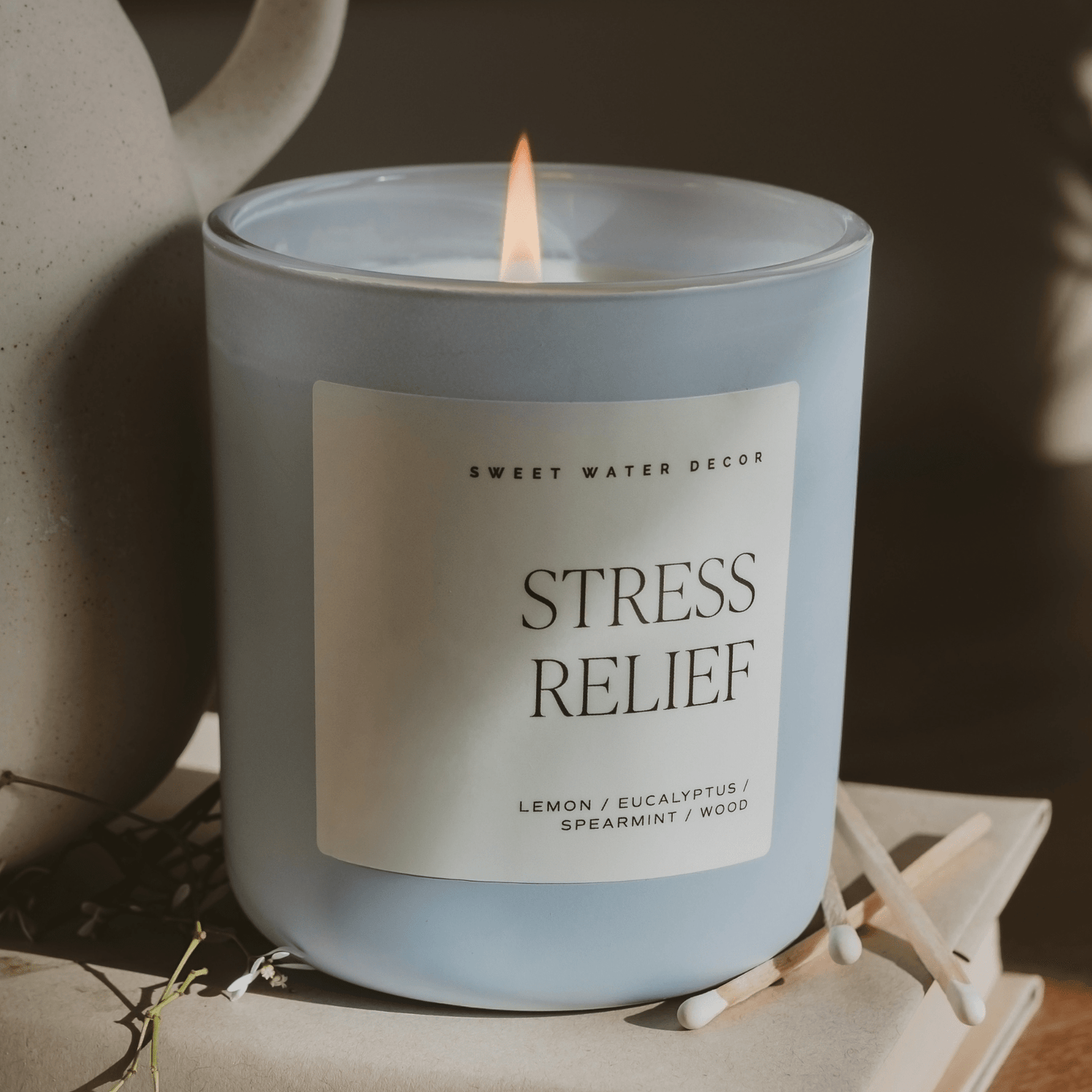 Stress Relief Soy Candle - Blue Matte Jar - 15 oz
