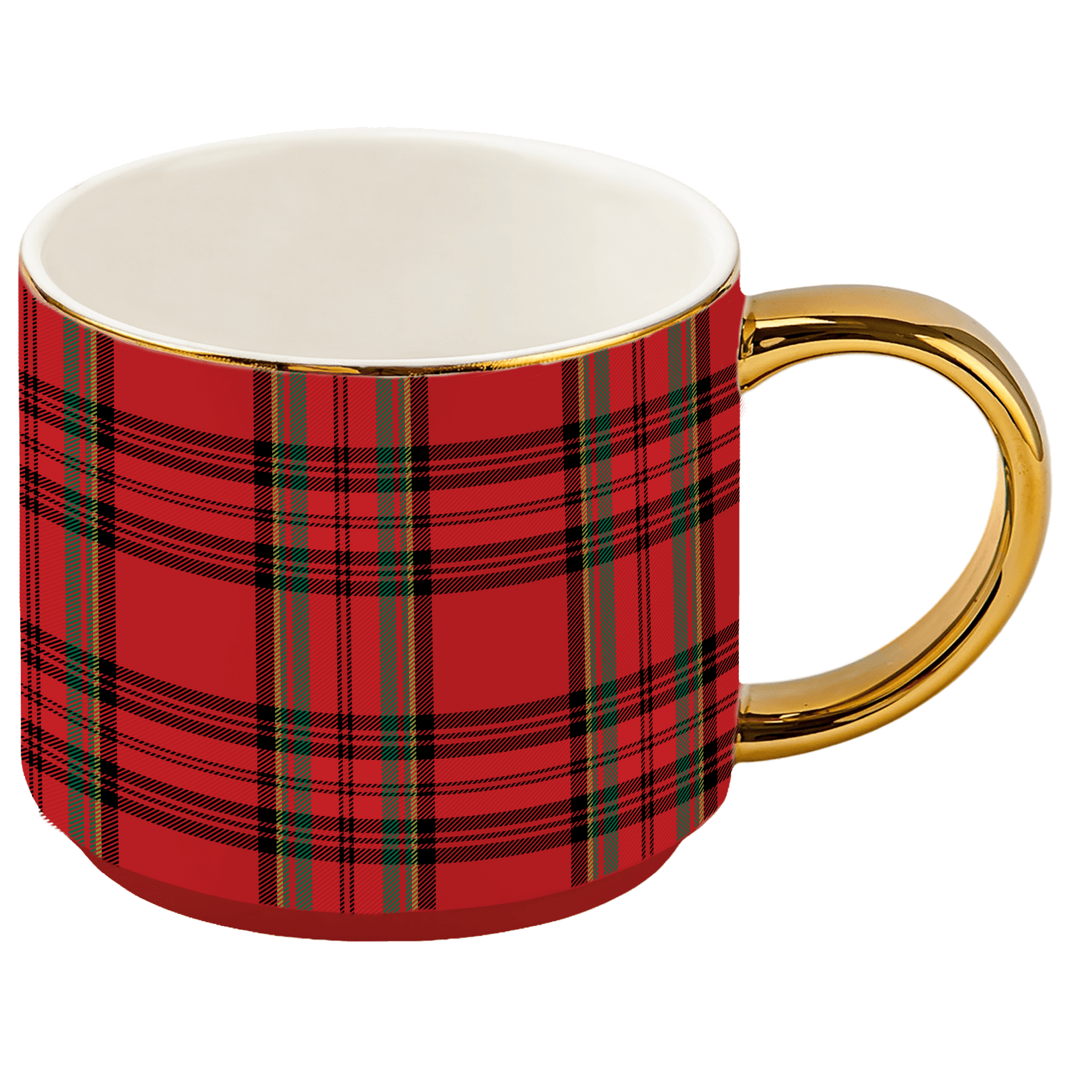 Red Plaid 14 oz Gold Handle Coffee Mug