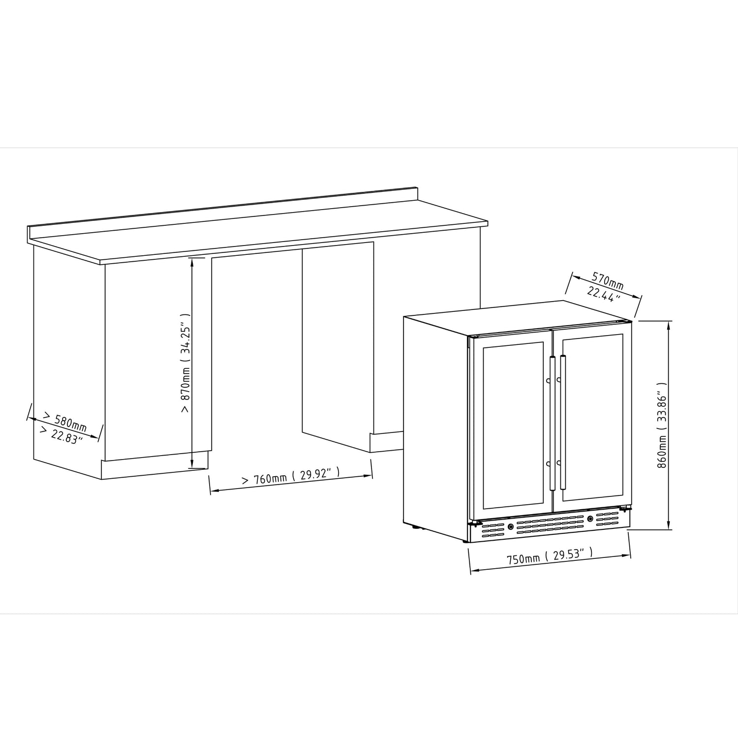 30-inch Combination Beer and Wine Cooler with Low-E Glass Door