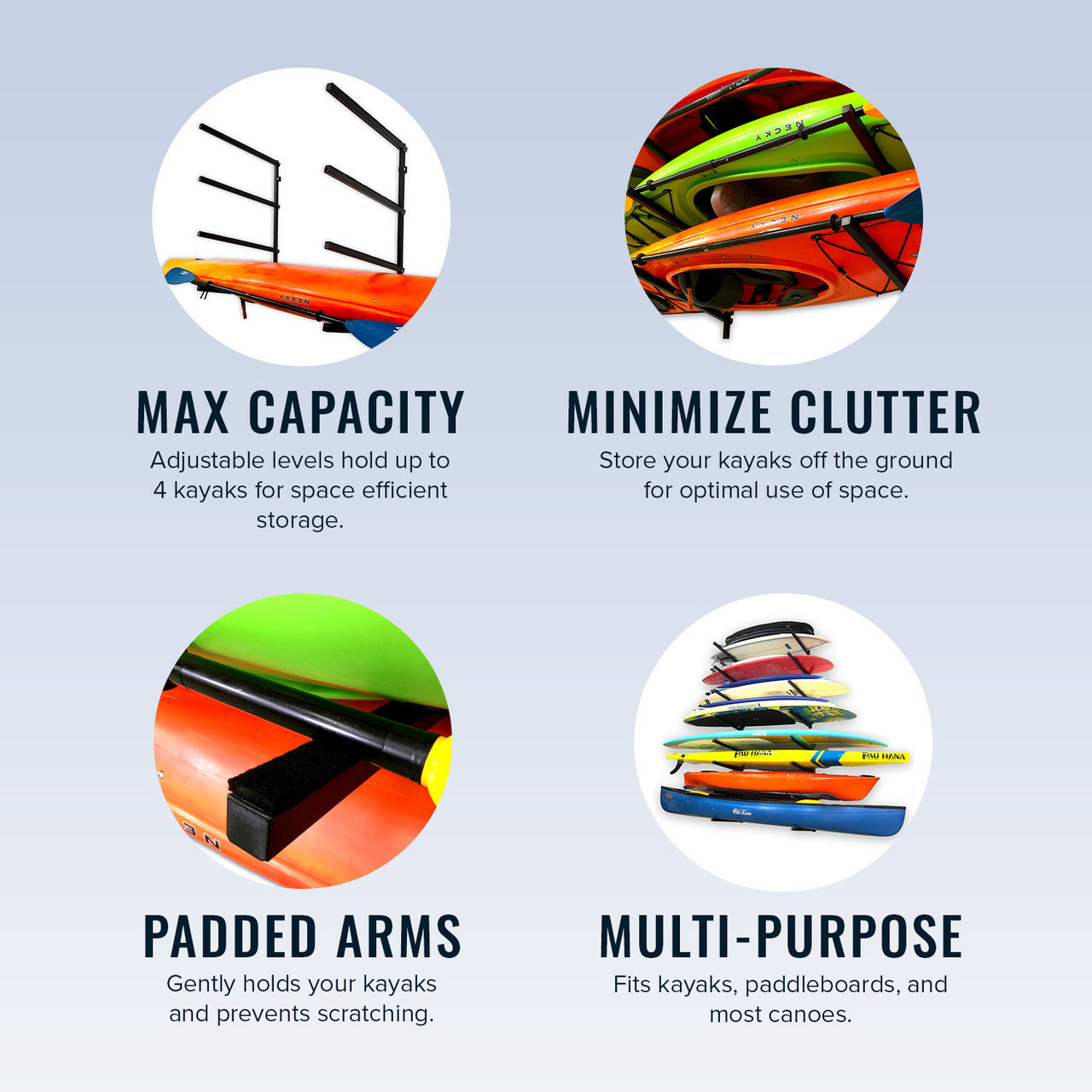 Outdoor Wall Rack |  46 Inch Adjustable Height | Kayak & SUP