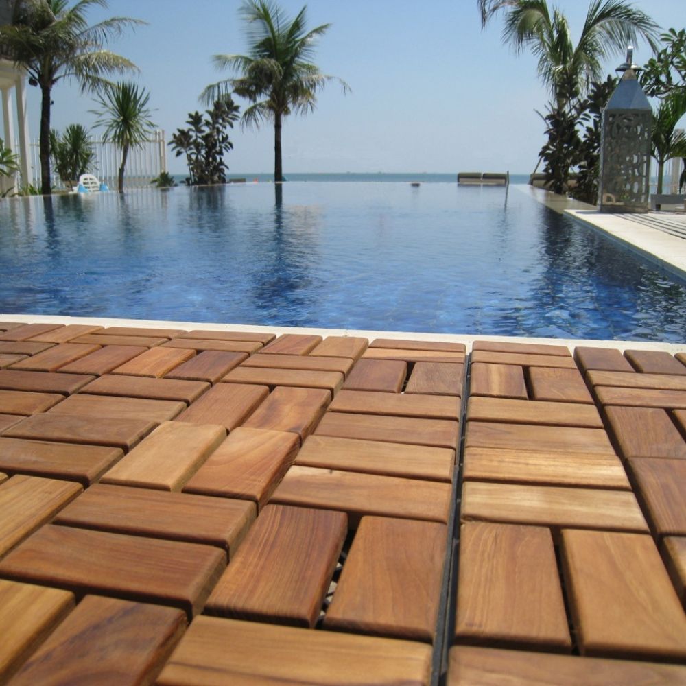 Calgary Oiled Teak Outdoor Interlocking Tiles, 18 Slat (10 sq ft)