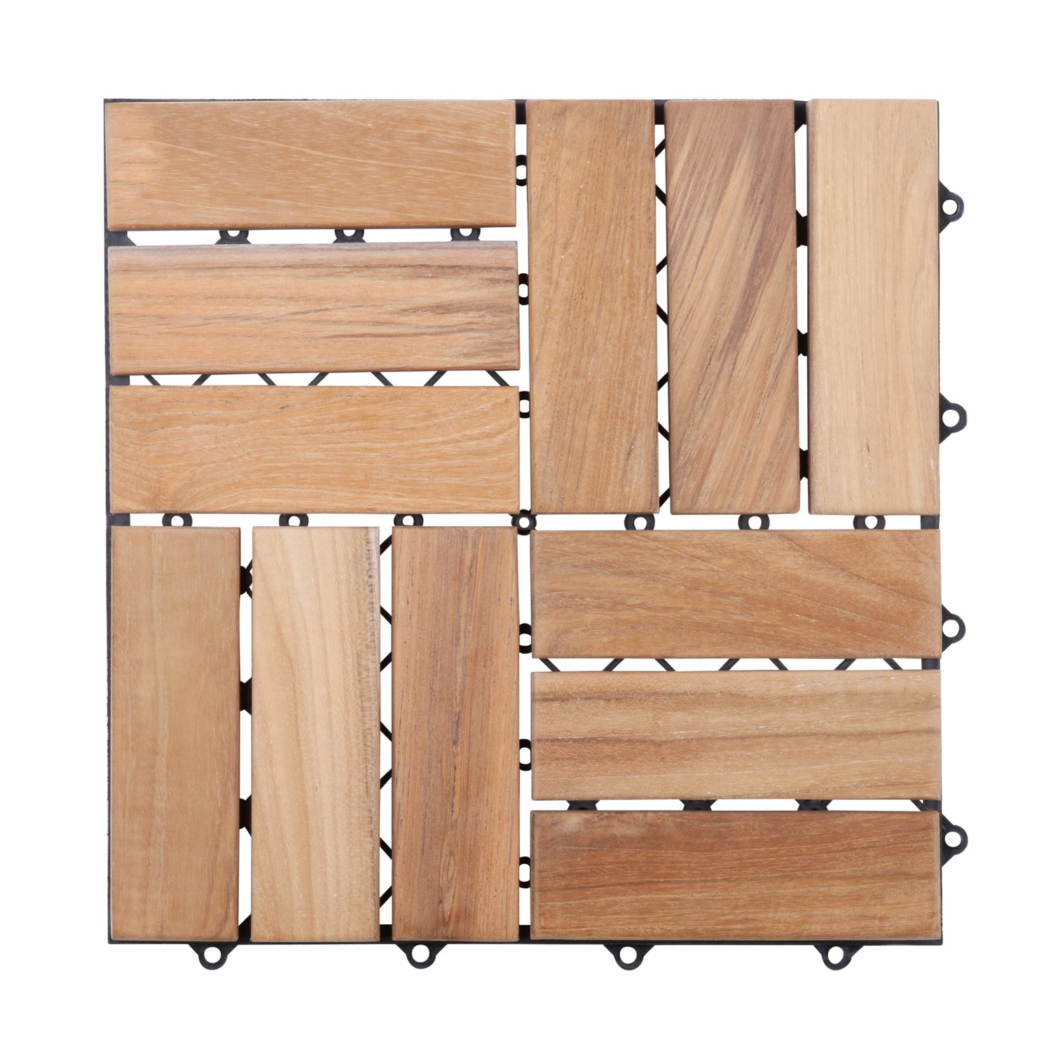 Coastal Natural Teak Outdoor Interlocking Tiles, 12 Slat (10 sq ft)