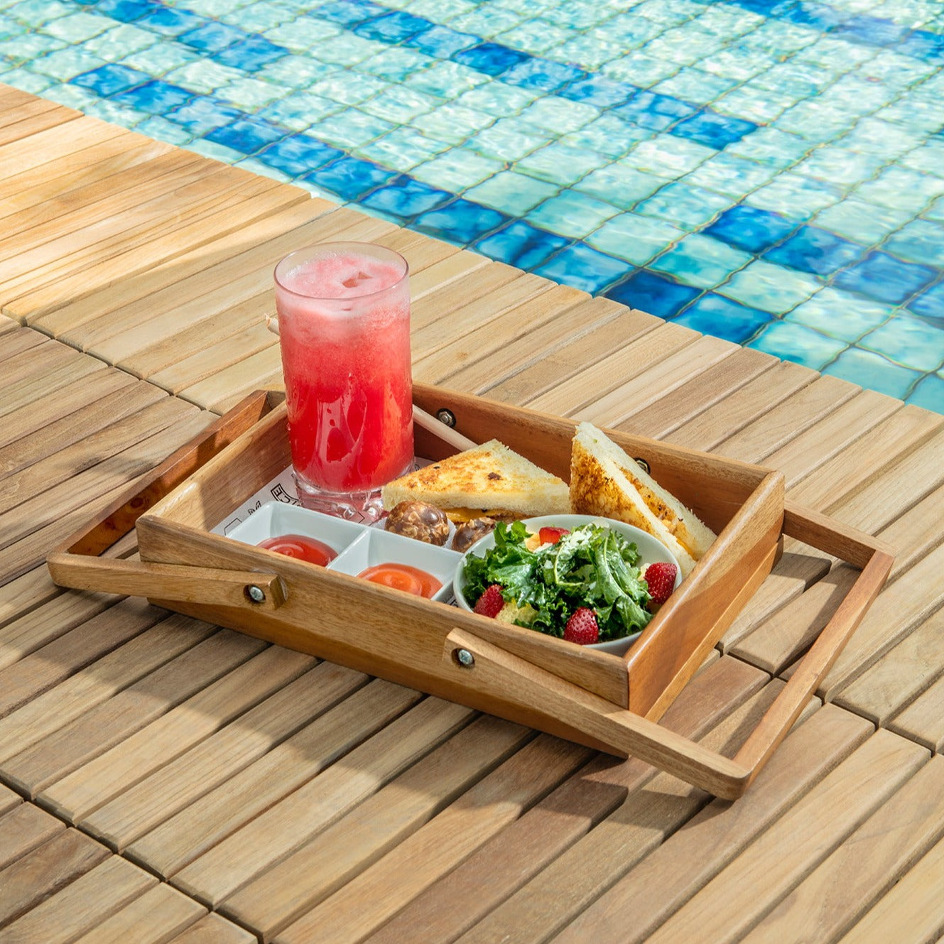 Denali Natural Teak Outdoor Interlocking Tiles, 9 Slat (10 sq ft)