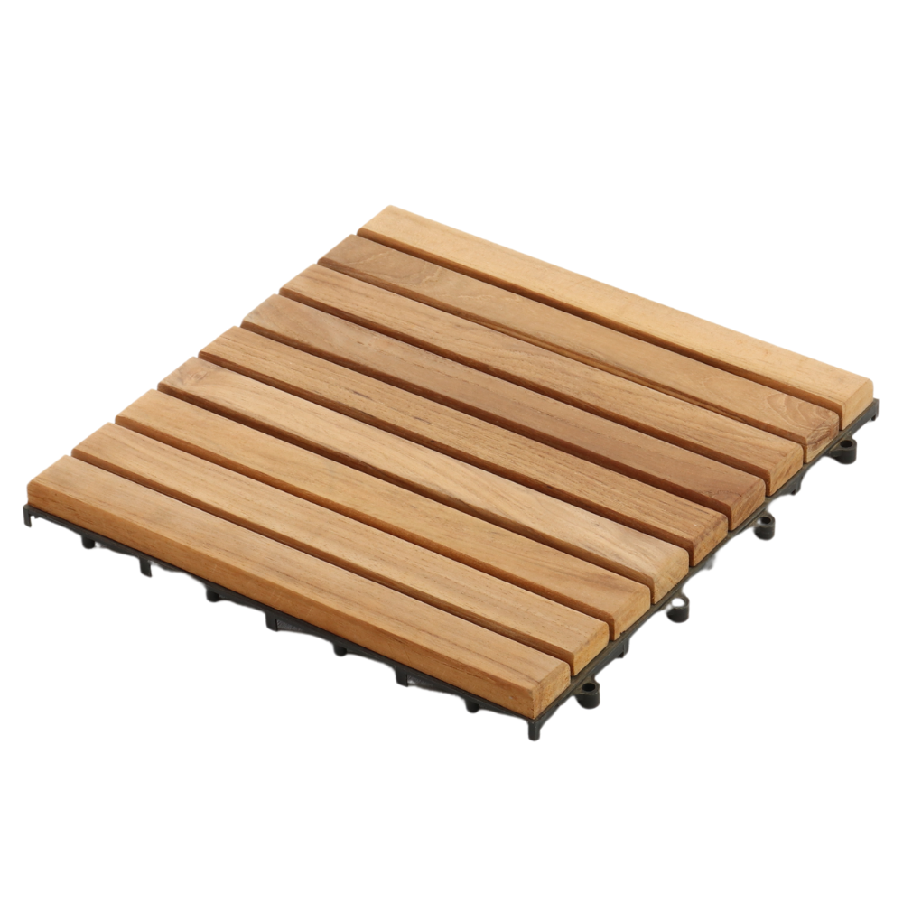 Denali Natural Teak Outdoor Interlocking Tiles, 9 Slat (10 sq ft)