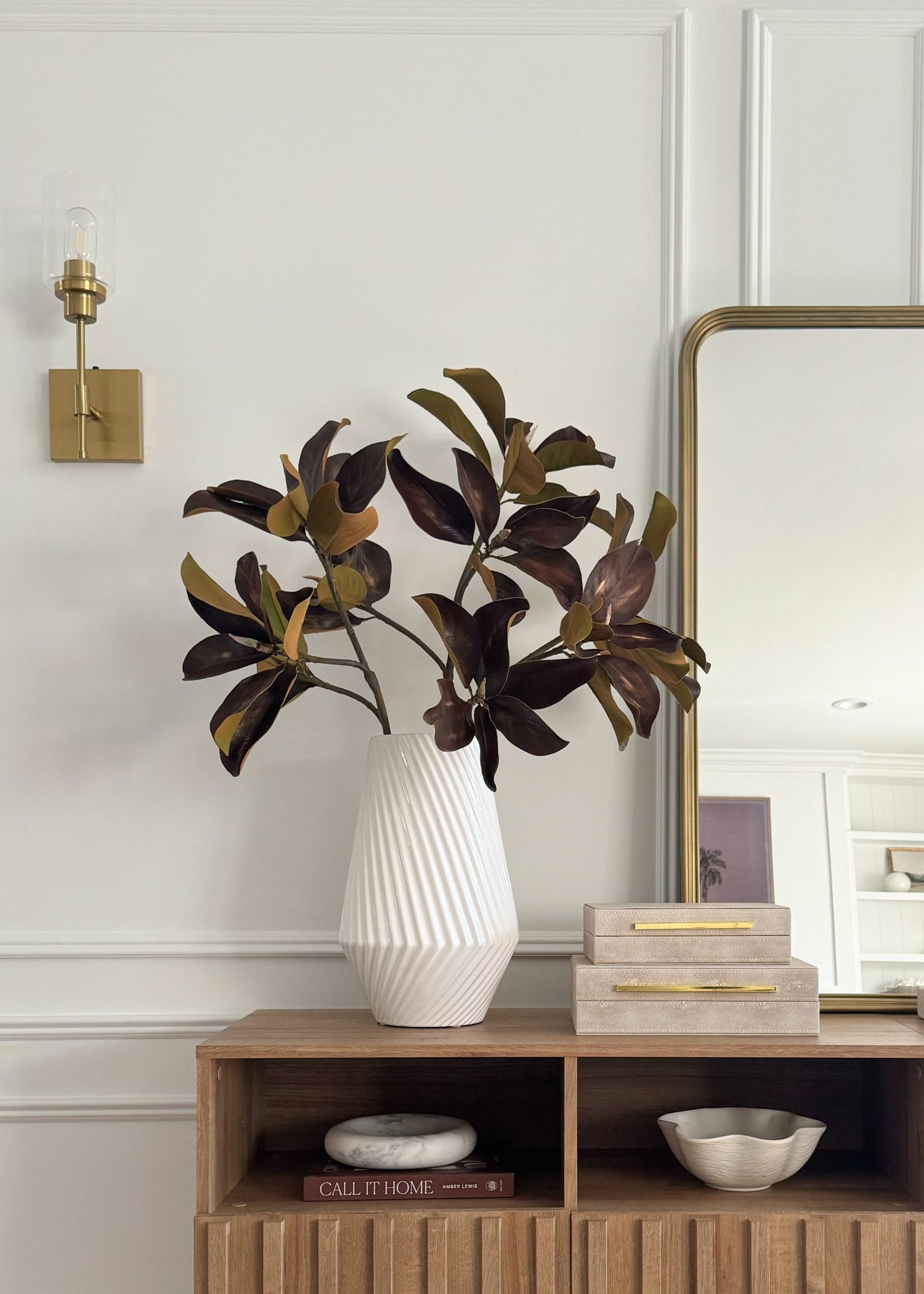 Warm Brown Fake Magnolia Leaf Branch - 38.5