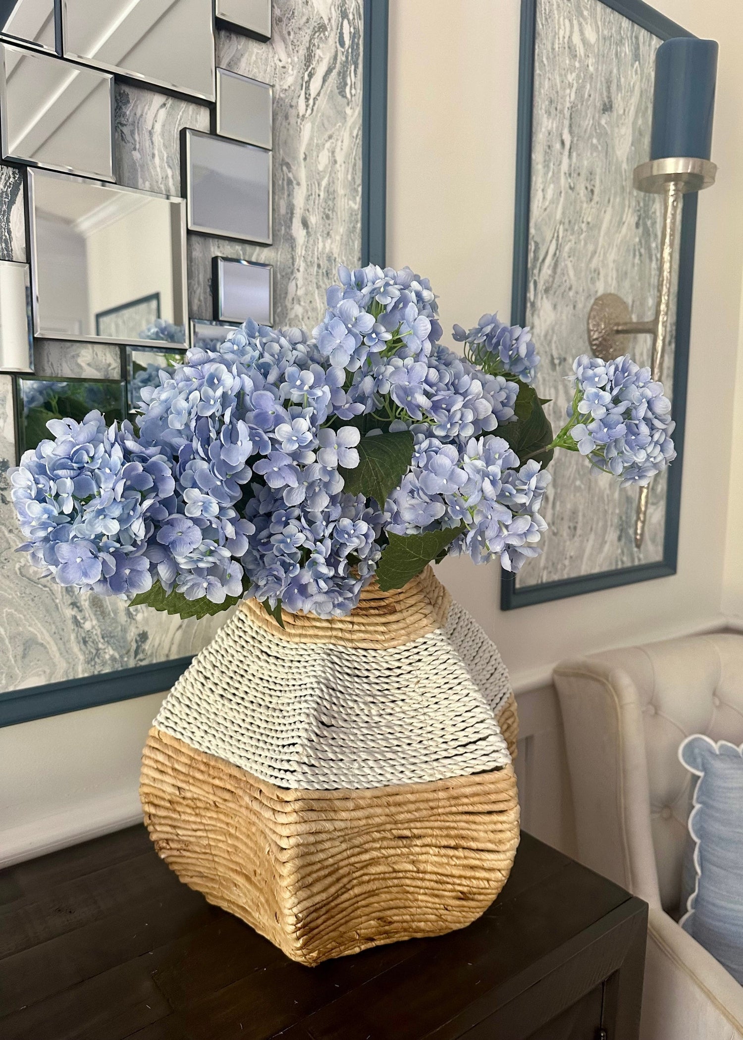 Blue Blooming Artificial Hydrangea Bush - 22