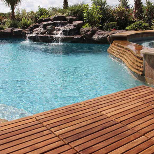 Denali Oiled Teak Outdoor Interlocking Tiles, 9 Slat (10 sq ft)