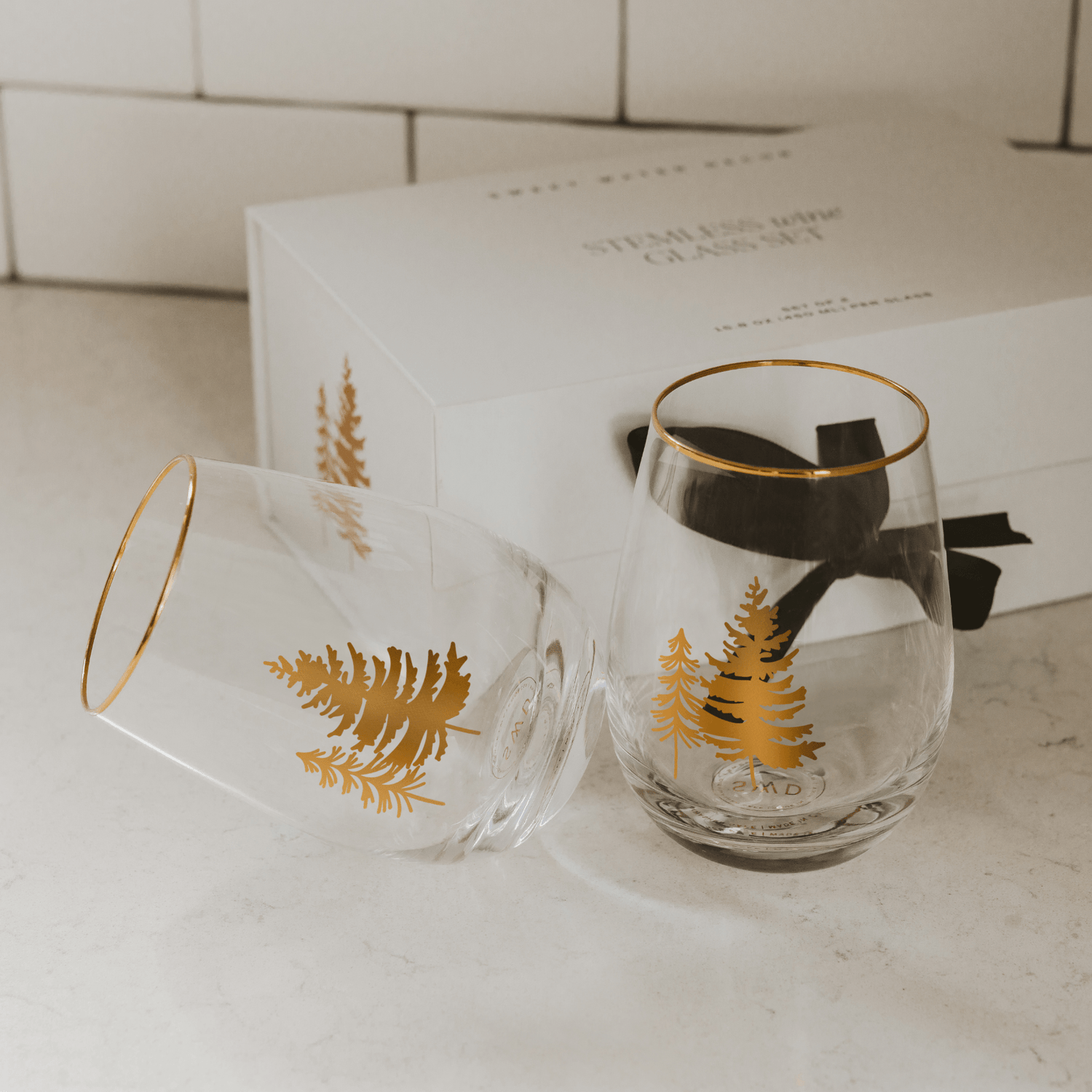 Trees Stemless Wine Glass - Boxed Set of 2