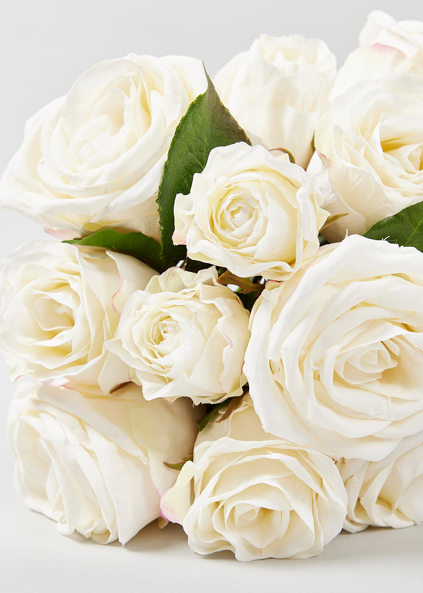 Premium Faux-Ever Rose Bouquet in Cream - 12