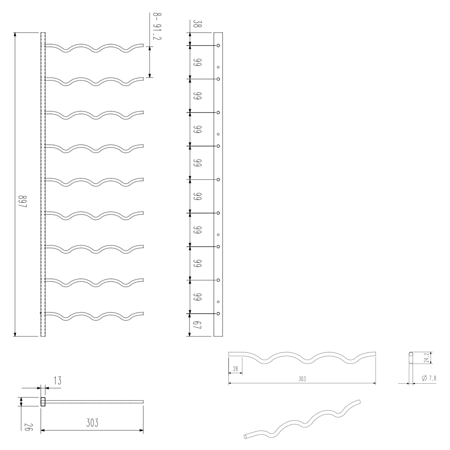 Wall Mounted Metal Wine Racks C-Type