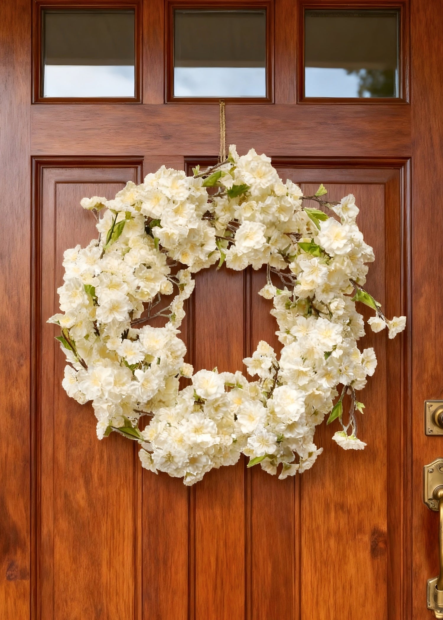 Deluxe Cream Artificial Cherry Blossom Flower Wreath - 20