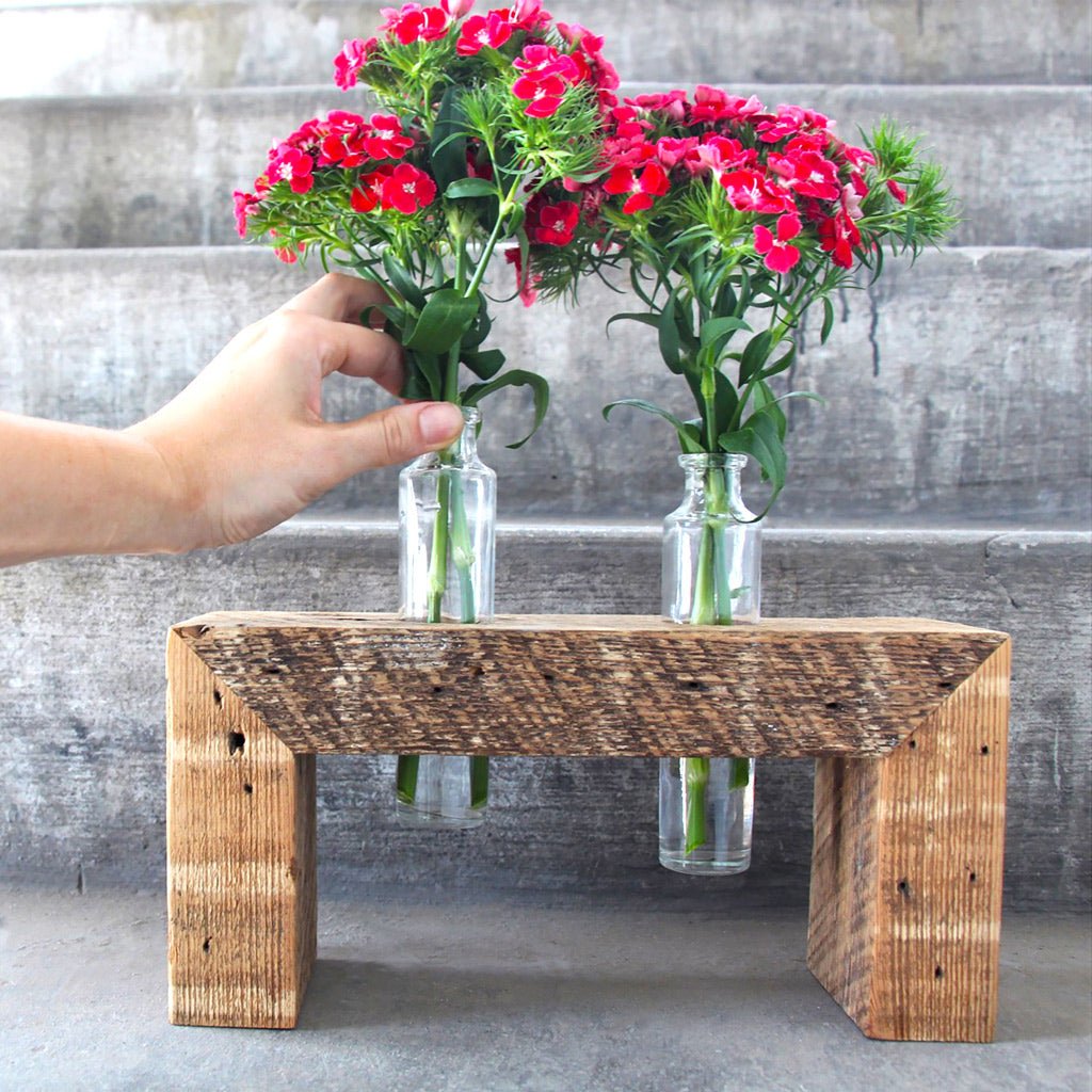 Reclaimed Pine Centerpiece: 6 Bud Vase