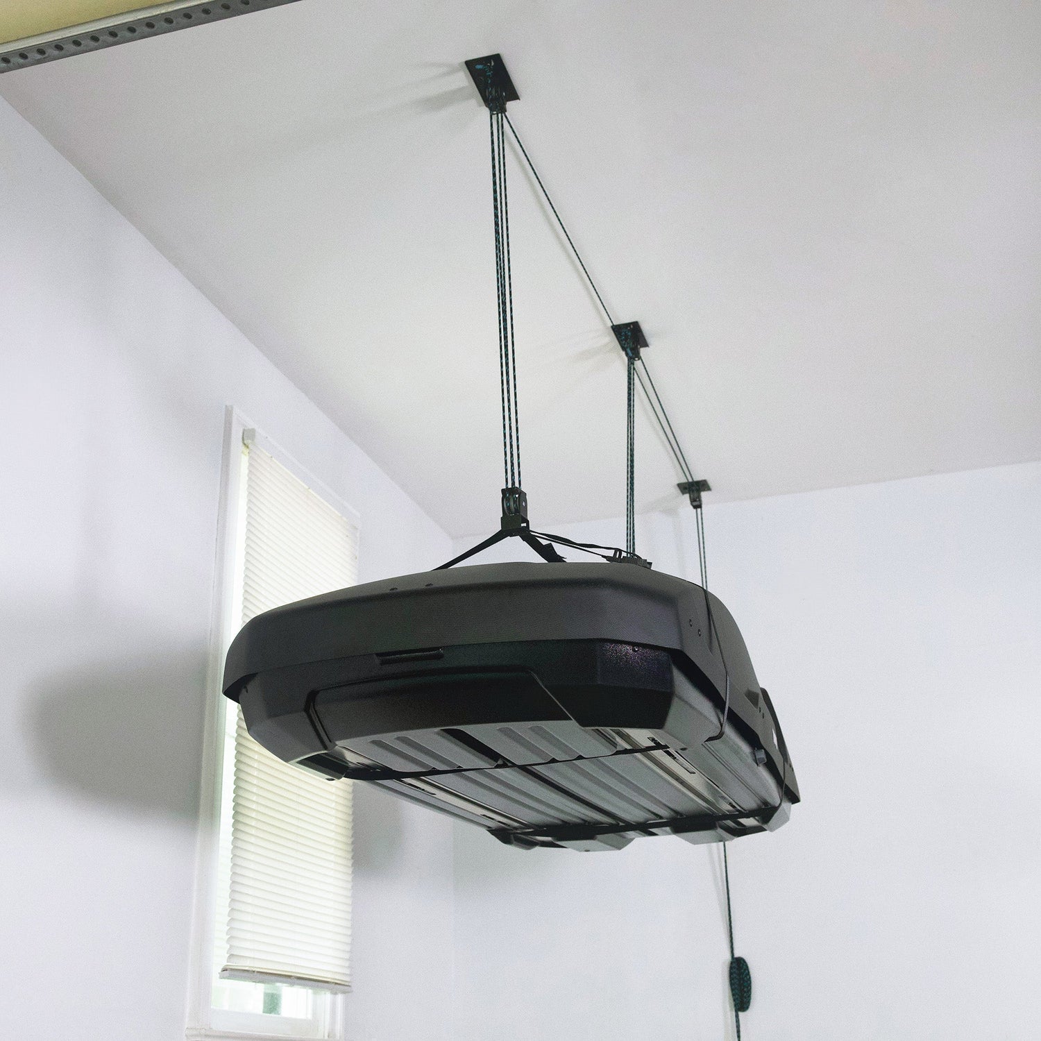 Heavy Duty Cargo Box Hoist Garage Ceiling Storage Hoist | Holds up to 150 lbs | 18' Lift