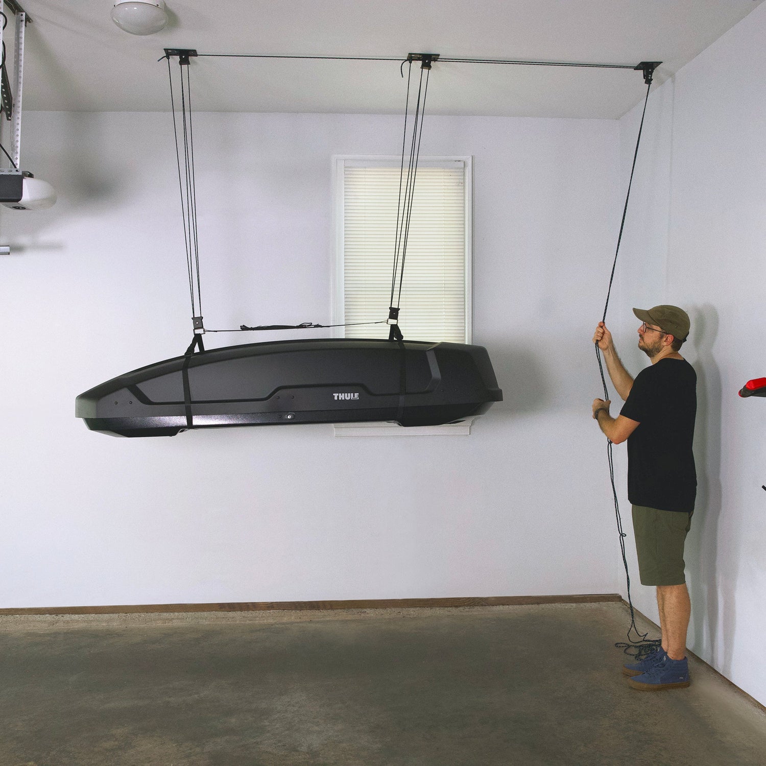 Heavy Duty Cargo Box Hoist Garage Ceiling Storage Hoist | Holds up to 150 lbs | 18' Lift
