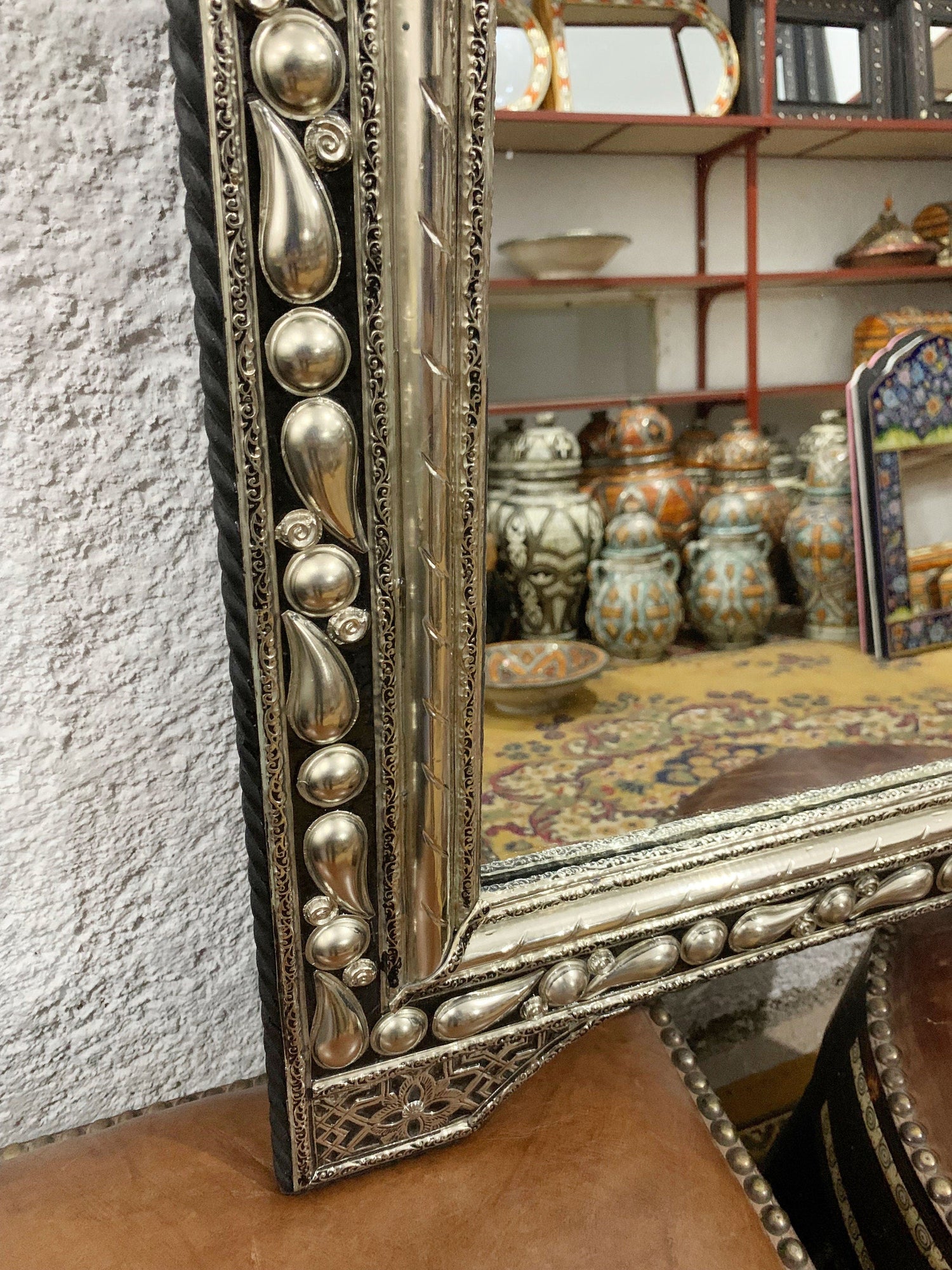 Handcrafted Silver Arch Mirror - Moroccan Antique Wall Mirror