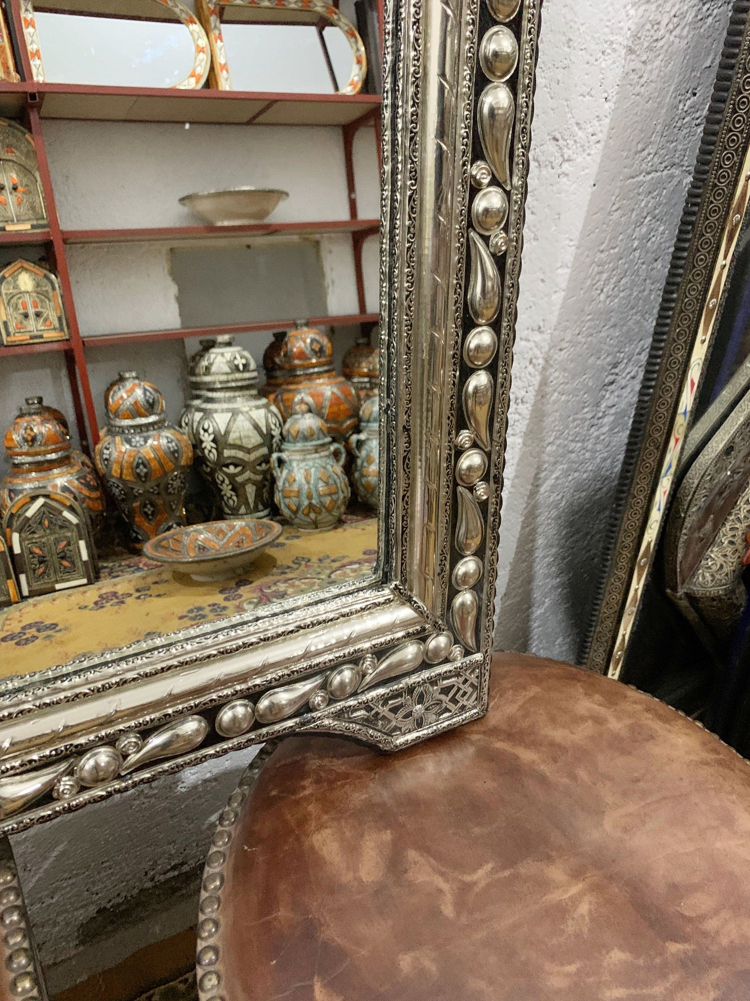 Handcrafted Silver Arch Mirror - Moroccan Antique Wall Mirror
