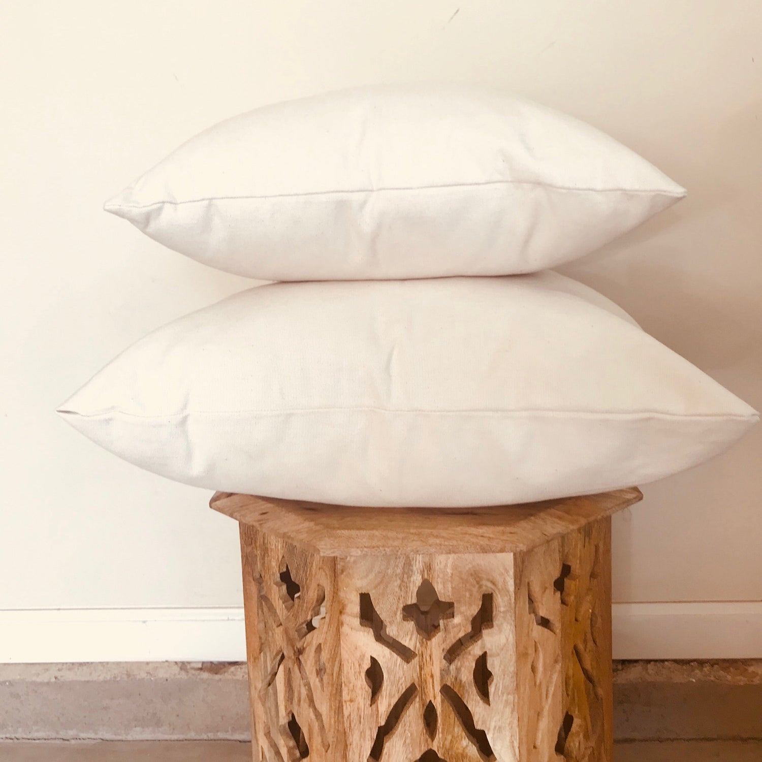 Off White Cotton Canvas Throw Pillow Cover