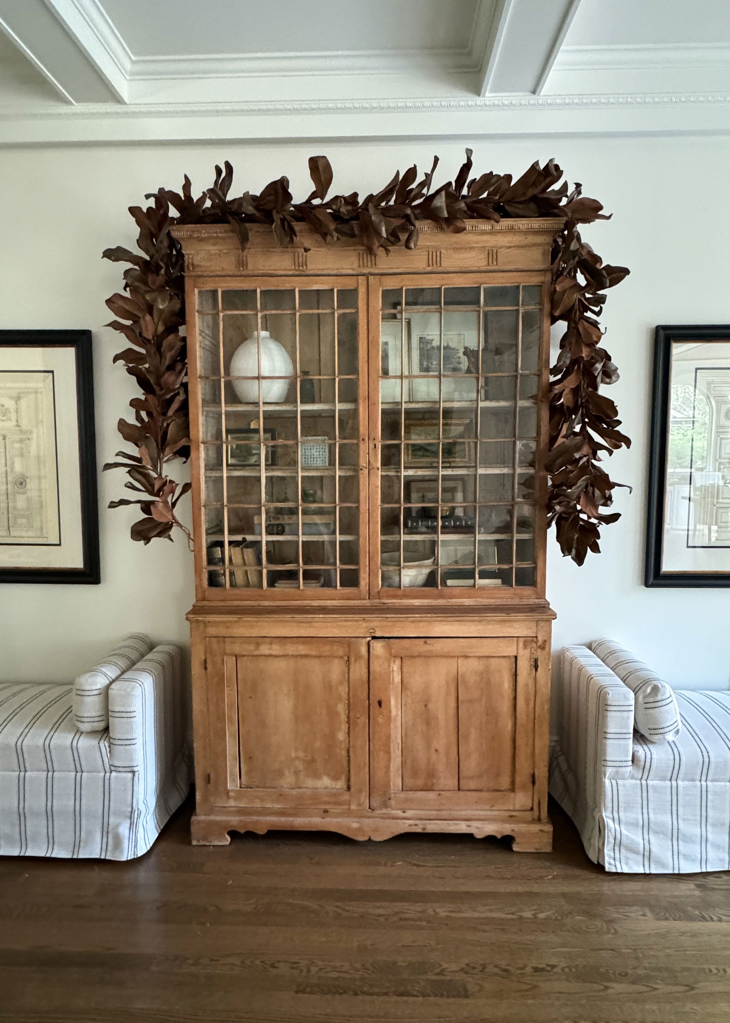 Deluxe Natural Touch Faux Magnolia Leaf Garland in Aged Brown- 79.5
