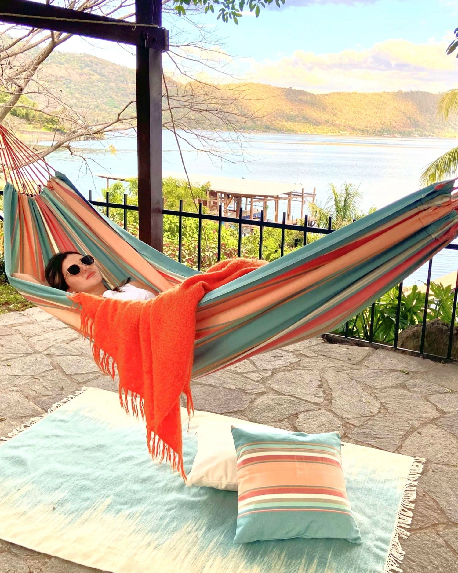 Striped Pink and Light Blue Cotton Hammock